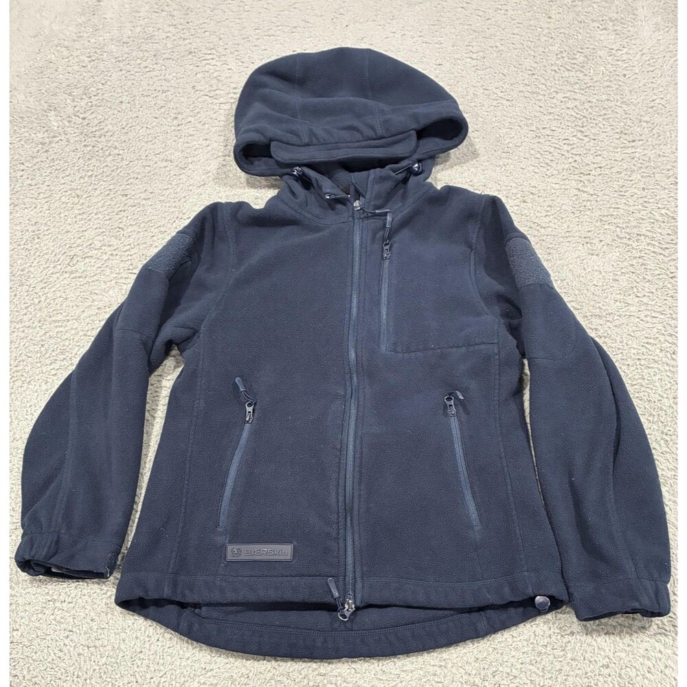 BAERSkin Jacket Womens Small Blue Fleece Hooded Full Zip Tactical Pockets Warm